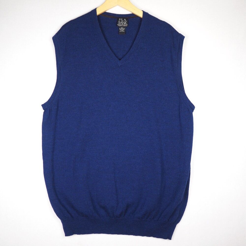 Jos A Bank 100% Merino Wool Sweater Vest Mens 2XT Blue Big & Tall Travelers